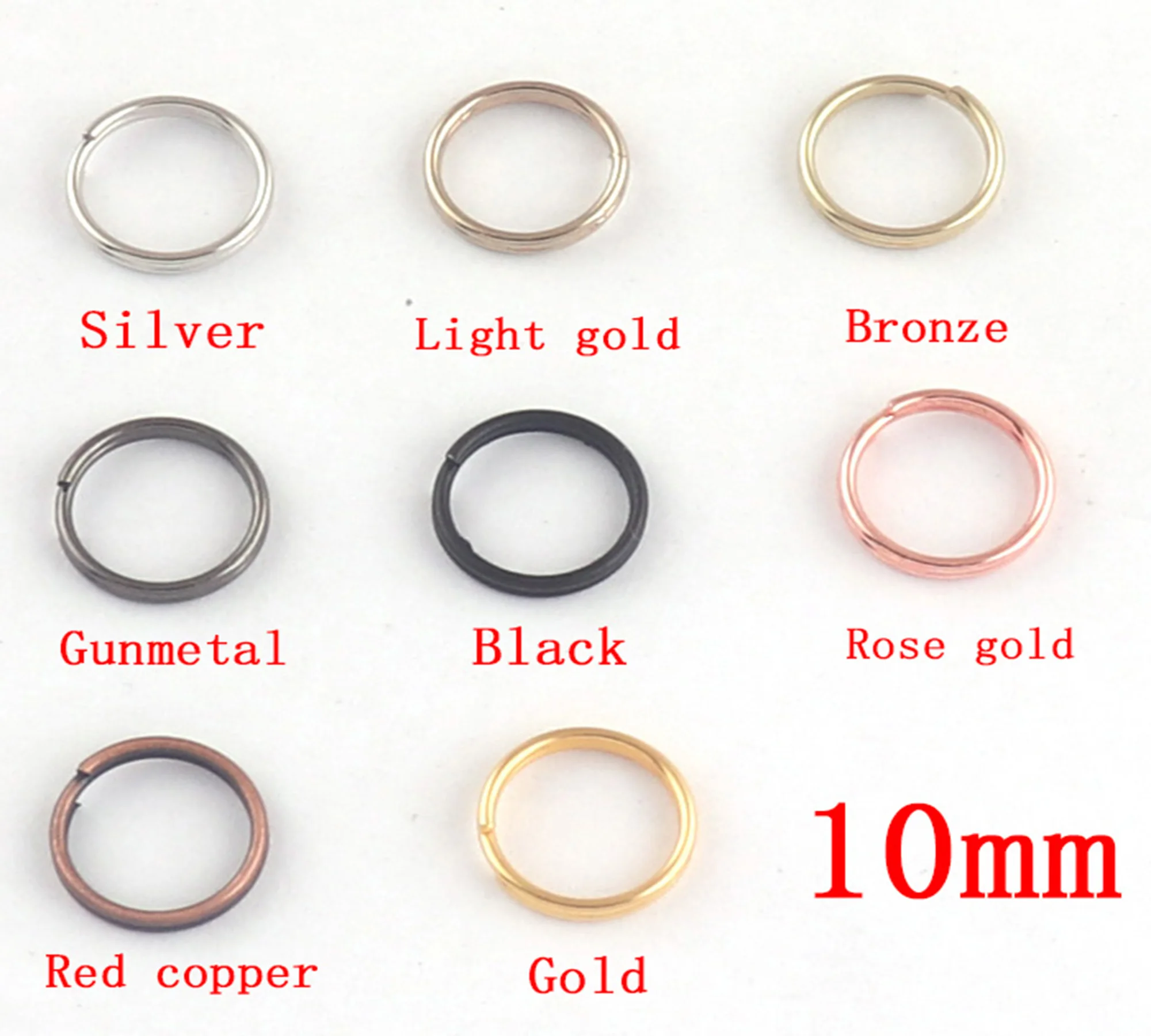 100 PCS 10mm portachiavi divisi, argento oro bronzo nero oro rosa Gunmetal anelli di salto divisi in oro pallido, portachiavi in pelle portachiavi