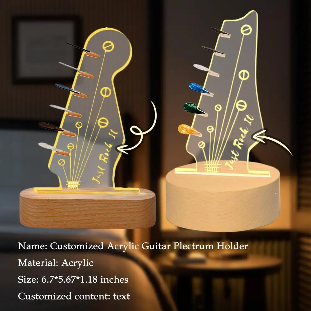 New Customized Light Up Guitar Pick Holder Wood And Acrylic Pick Holder Guitar Pick Display Rack Gift For Guitar Players