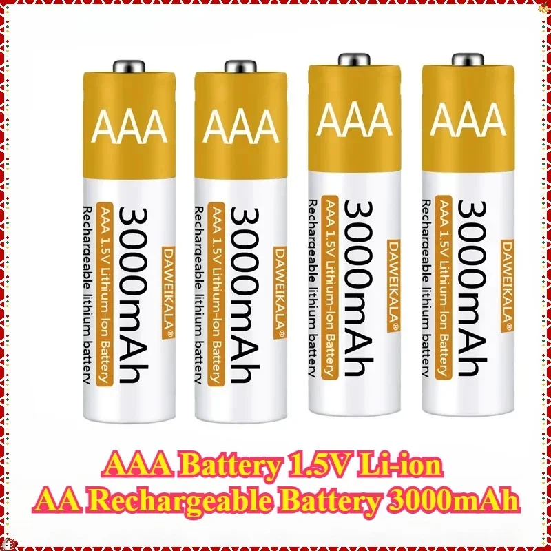 AAA Battery 1.5V Li-ion Rechargeable Battery 3000mAh AAA Lithium-ion Battery for Remote Control Mouse Small Fan Electric Toy