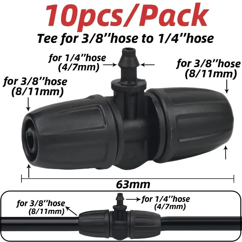 10Pcs Garden Connector 16mm To 4/7 Garden Lock Barbed Tee Connector For PE Hose Garden Irrigation
