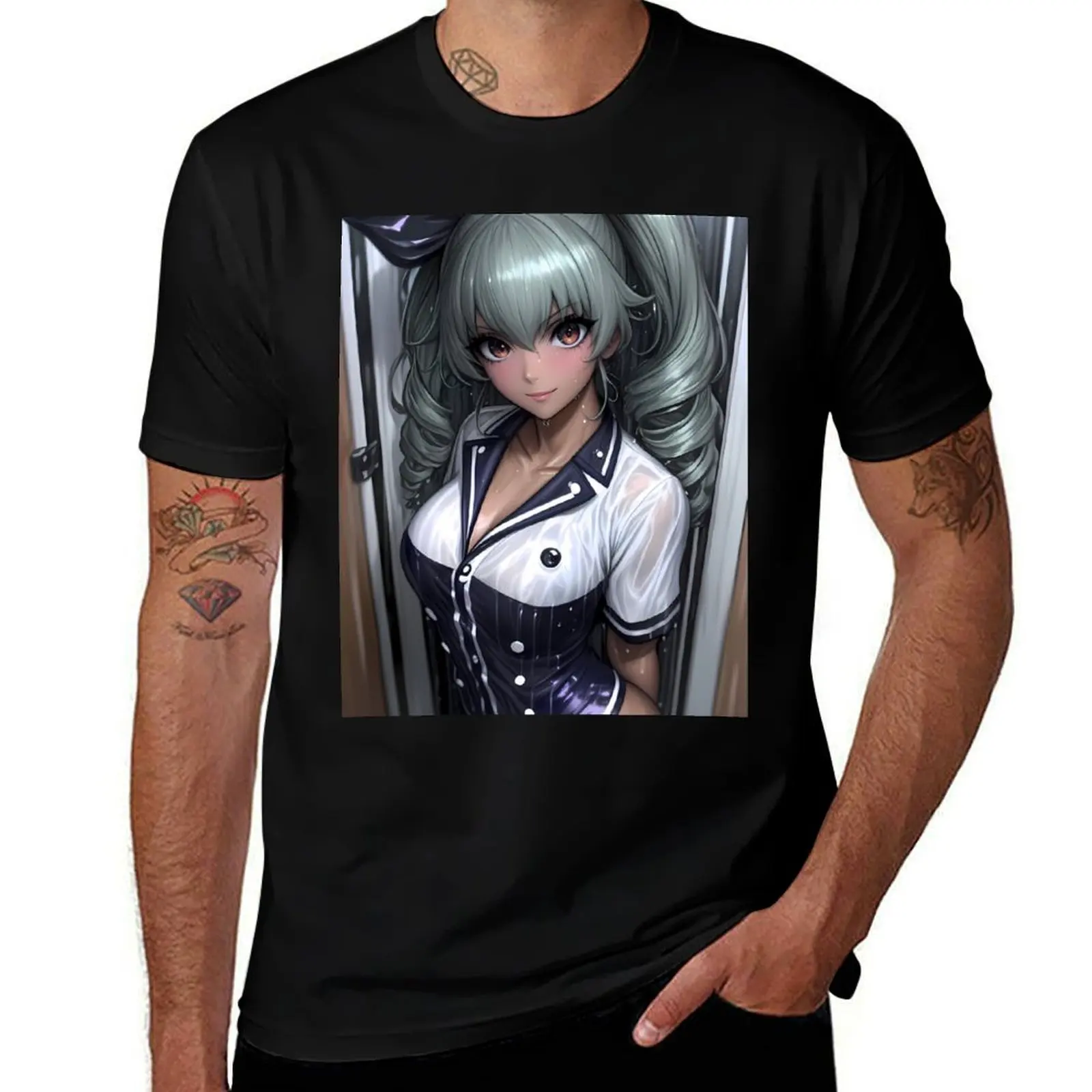 

Anchovy Girls und Panzer Stylish Twin Tails Navy Uniform T-Shirt oversizeds boys whites graphic t shirts fitted t shirts for men