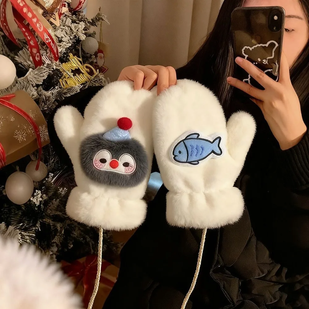 

Новые перчатки пингвина с веревками, утолщенные лыжные перчатки, защита от холода, мягкие согревающие перчатки для улицы