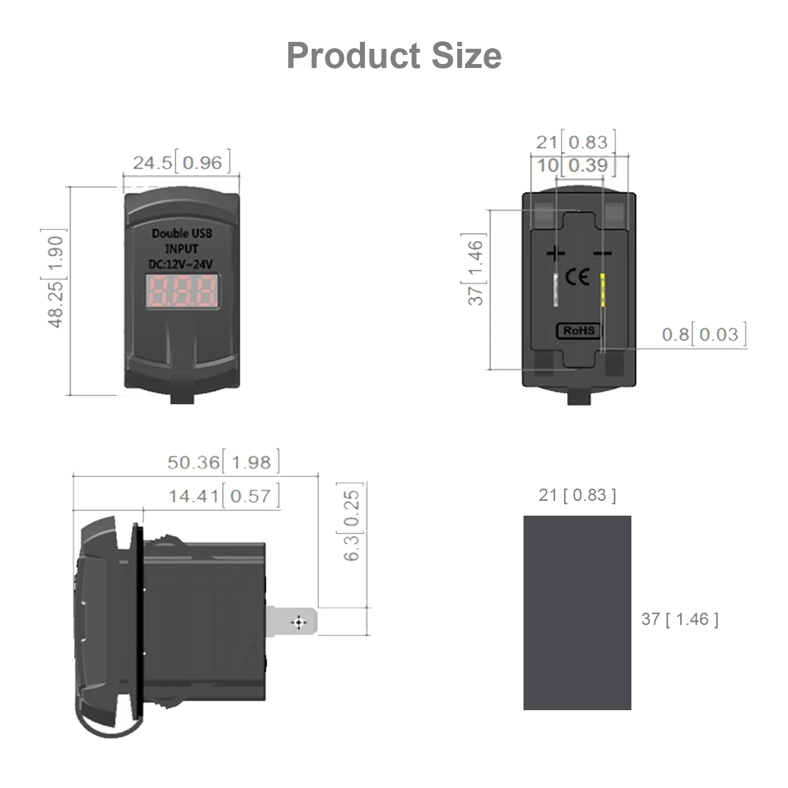 12V 24V Blue Led Dual USB & Battery Voltmeter Rocker Switch Style QC3.0 Car Quick Charger Power Socket Waterproof