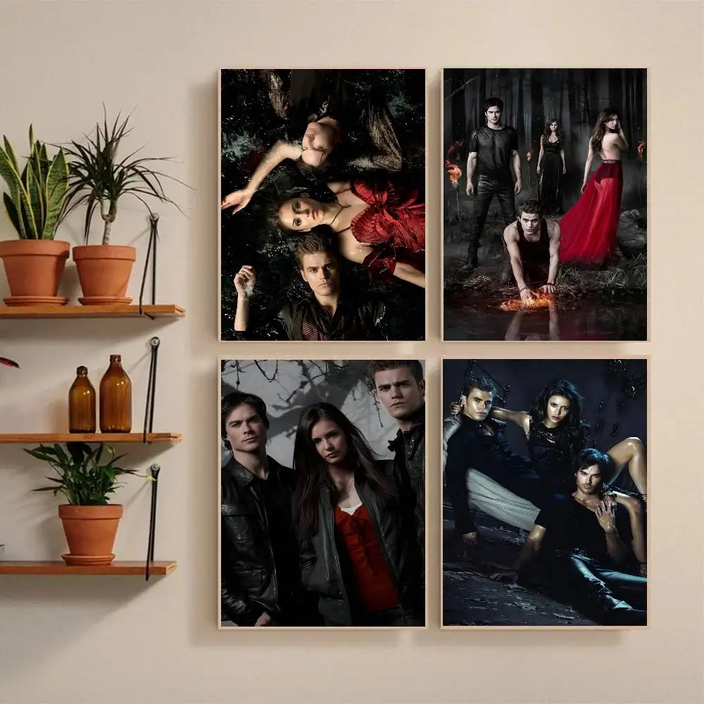 Classic Movie V-Vampire Diaries Tv Series Poster Self-adhesive Art Waterproof Paper Sticker Coffee House Bar Room Wall Decor
