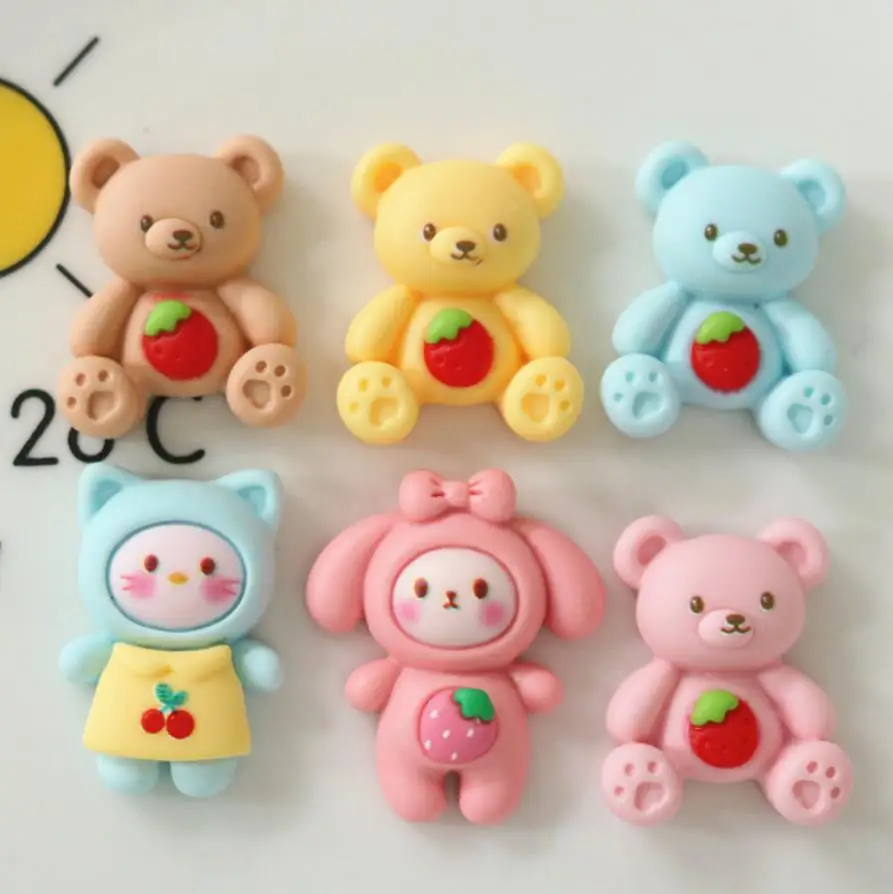 

100pcs Cartoon Animal Strawberry Bear Flatback Resin Cabochon Embellishment DIY Kids Hair Bows Accessories Phone Case Decoration