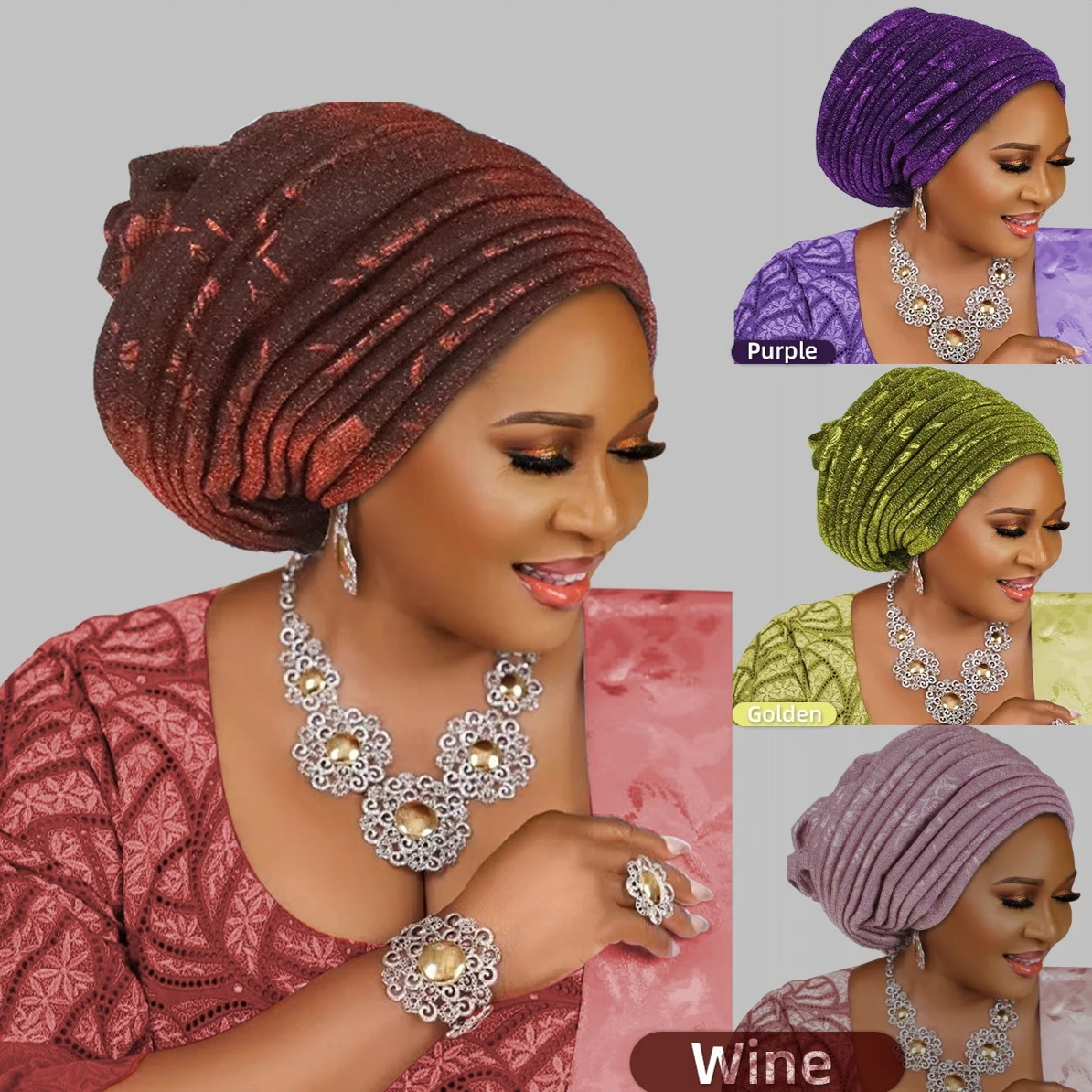 

2025 Fashion Women Pleated Turban Cap For Women Auto Gele Headtie Female Head Wraps African Nigeria Wedding Party Headpiece