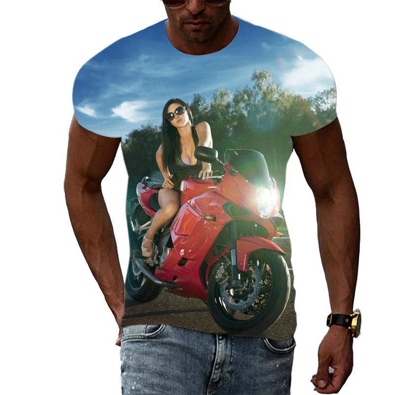 

Летние модные крутые футболки с рисунком локомотива для мужчин, повседневная футболка с принтом мотоцикла, трендовая уличная одежда в стиле Харадзюку в стиле хип-хоп