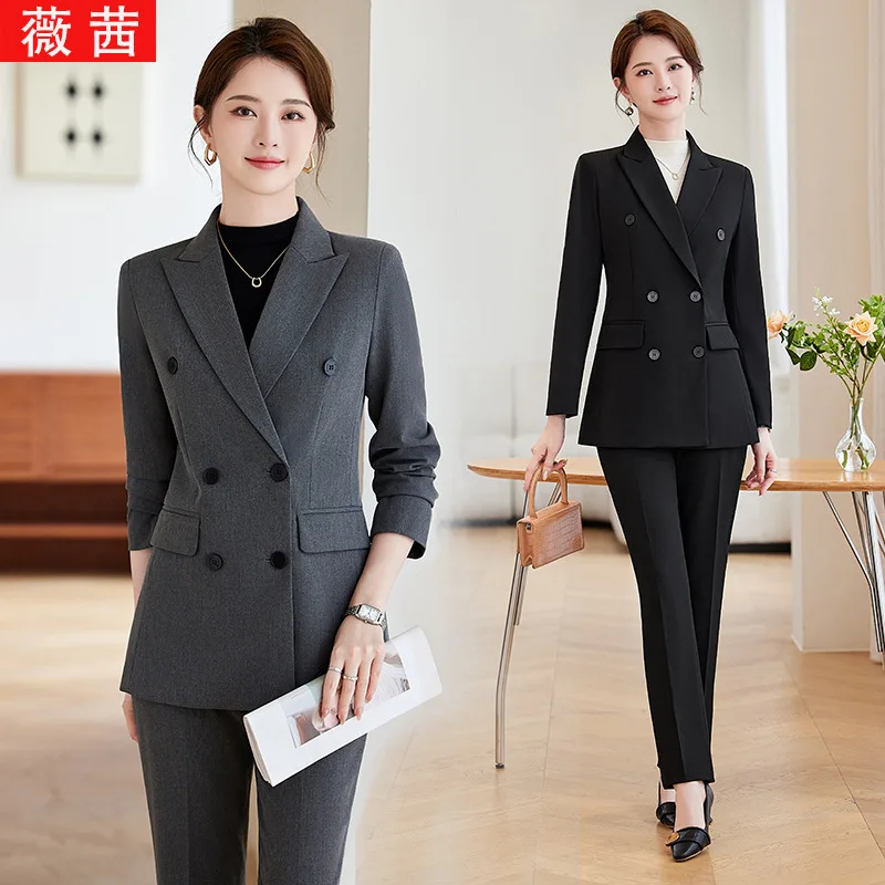 Spring and Autumn New High-end Interview Formal Pants Suit Workwear Professional Gray Suit Set Women's Suit