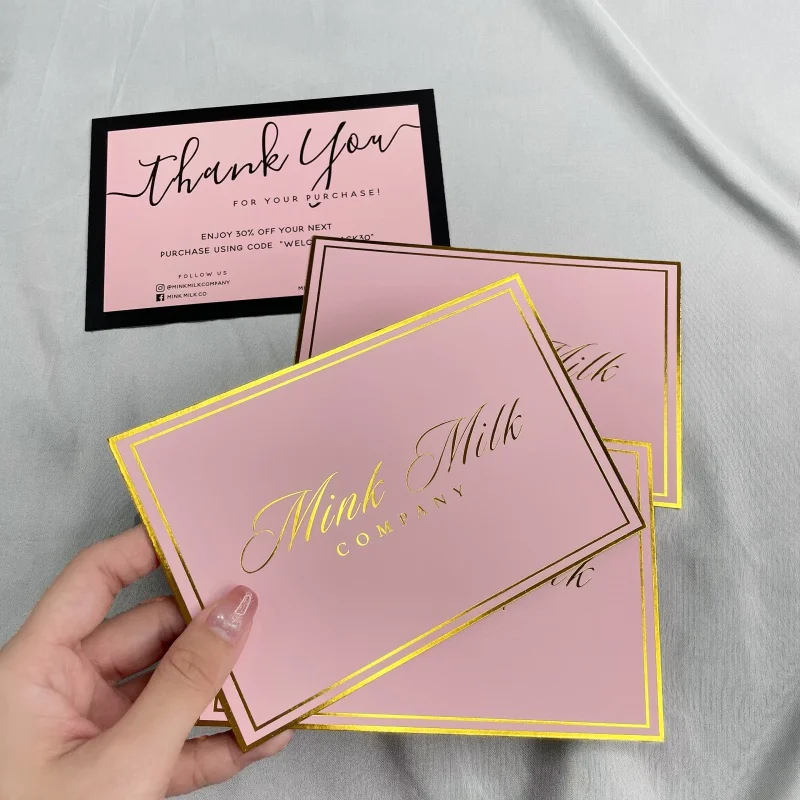 

Custom 100PCs luxury custom logo gold foil stamping business card jewelry display cards coupon postcard clothing thank you cards