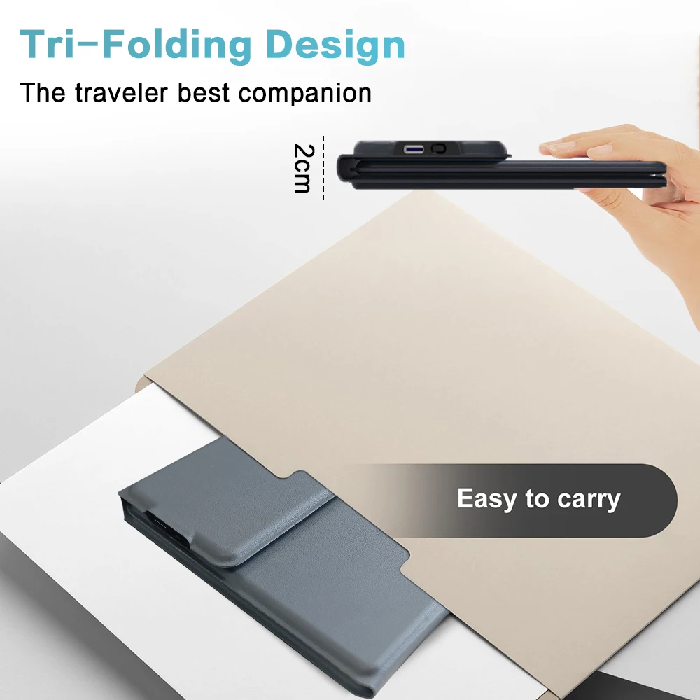 Jomaa Rechargeable Tri-foldable Keyboard Folding Bluetooth Wireless Keyboard with Touchpad for  iPad, iPhone, MacBook