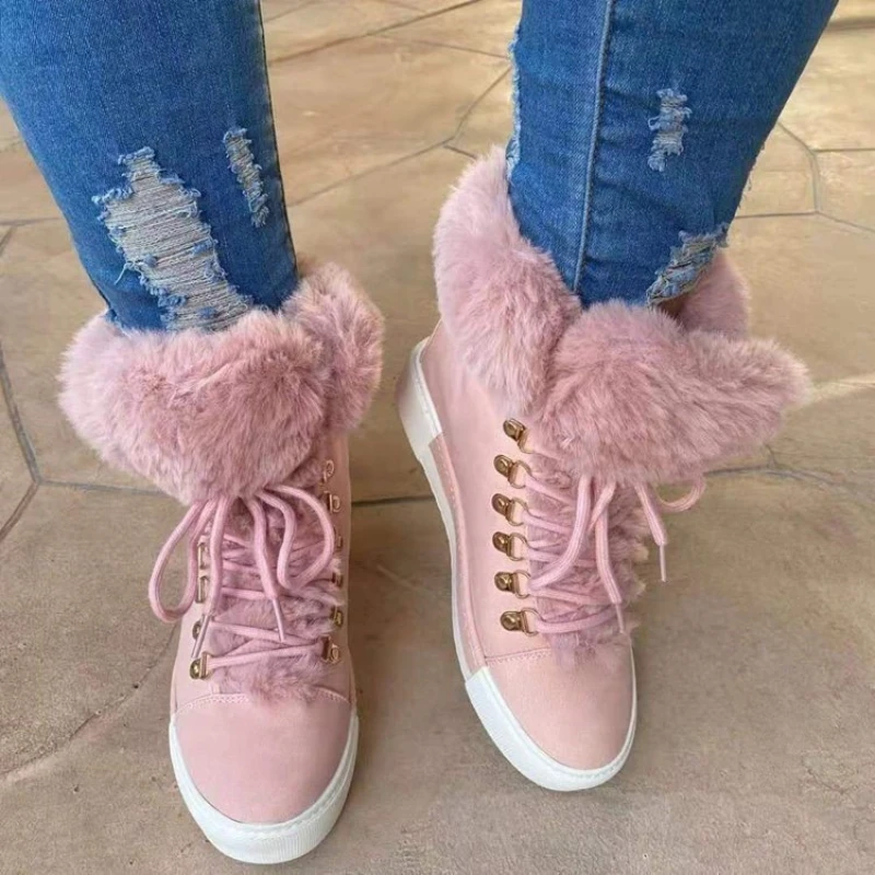 Winter New Designer Brand Luxury Women High Shoes Characteristic Real Rabbit Hair Warm Warm Size 43 Women Shoes Fur Snow Boots