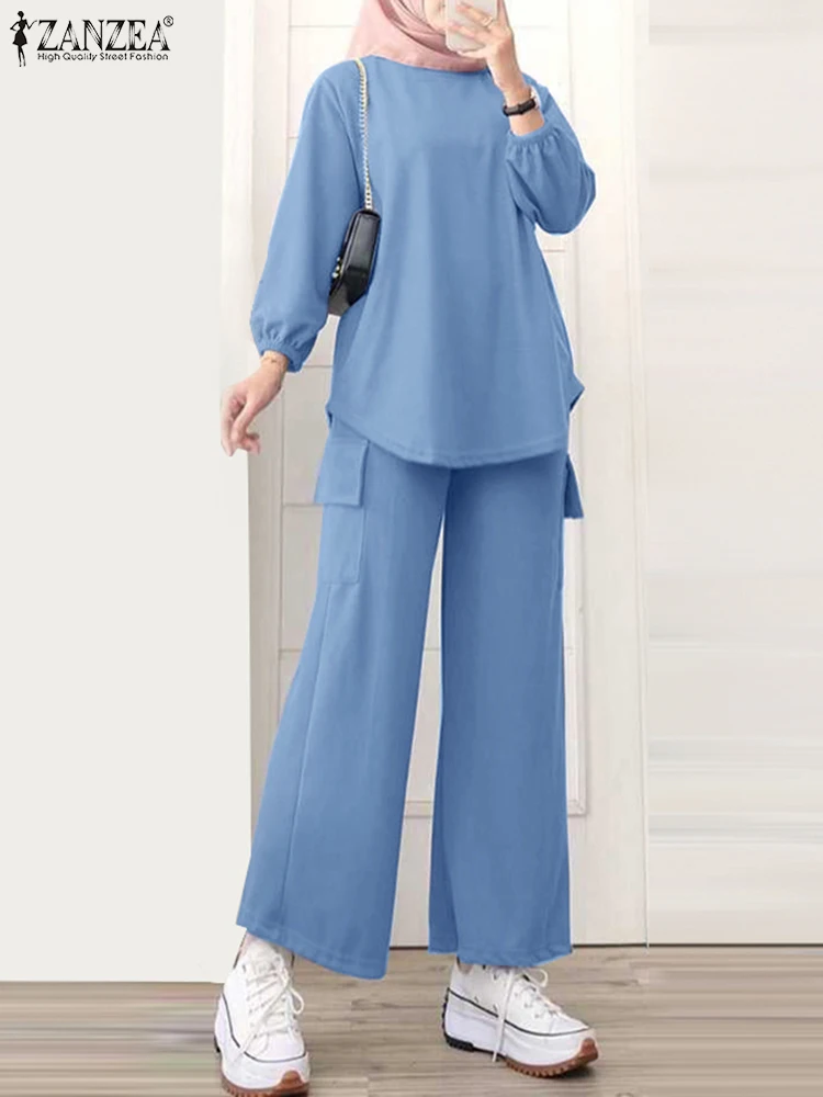 ZANZEA Two Piece Sets Summer Muslim Suit Women Casual Loose Matching Sets Turkey Duabi Tracksuits Islamic Clothing Overszie 2024