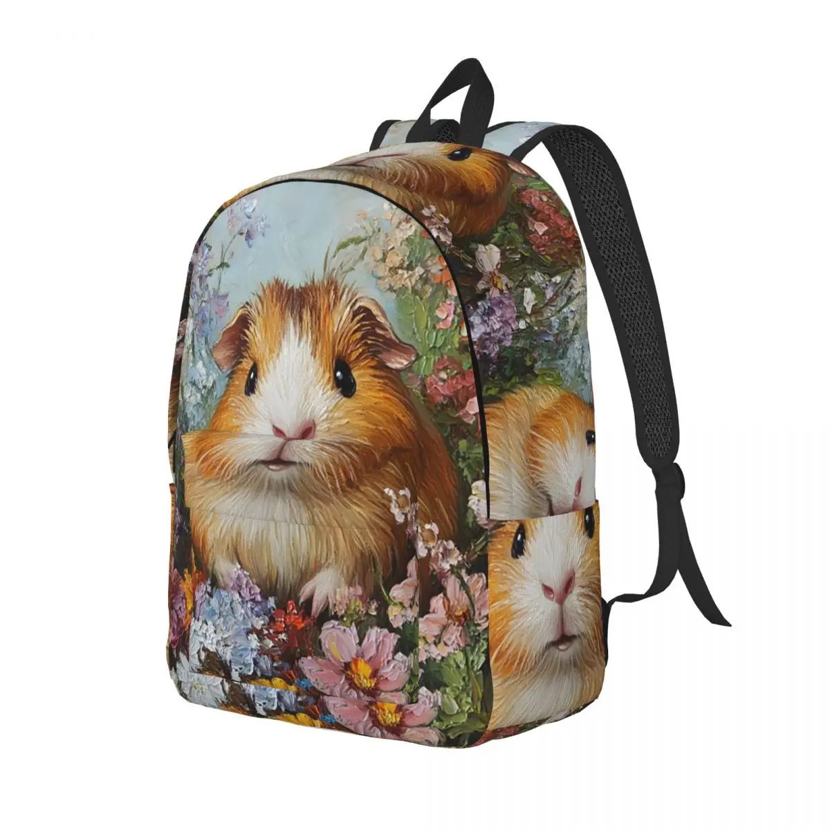 Adorable Guinea Pig Sitting In Flowers Student Backpack School Bag Hiking Travel Daypack for Men Women Bookbag Shoulder Bags