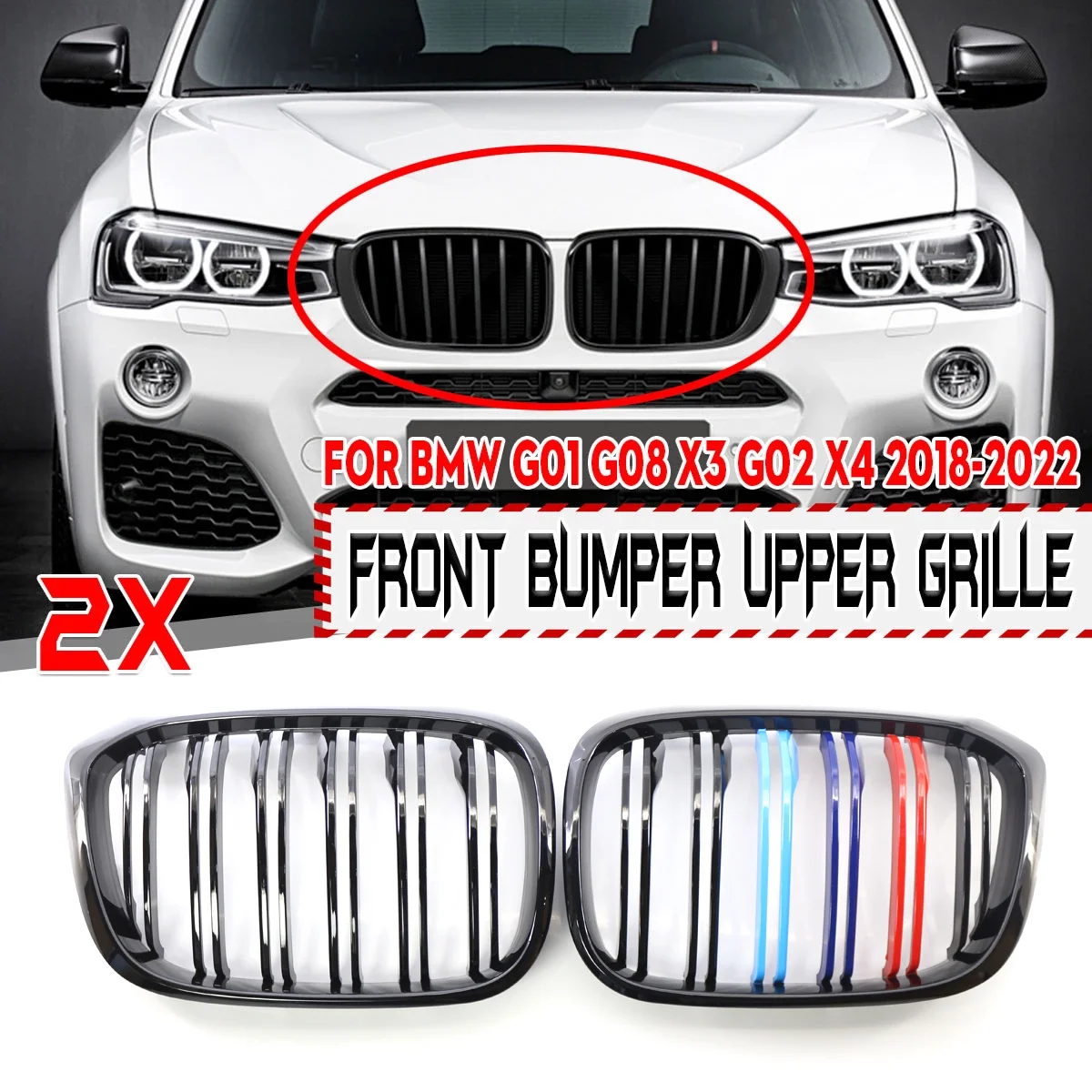 

Double Slat M Style Car Front Kidney Grille Grill For BMW G01 G08 X3 G02 X4 2018-2022 Front Bumper Upper Grille Racing Grills