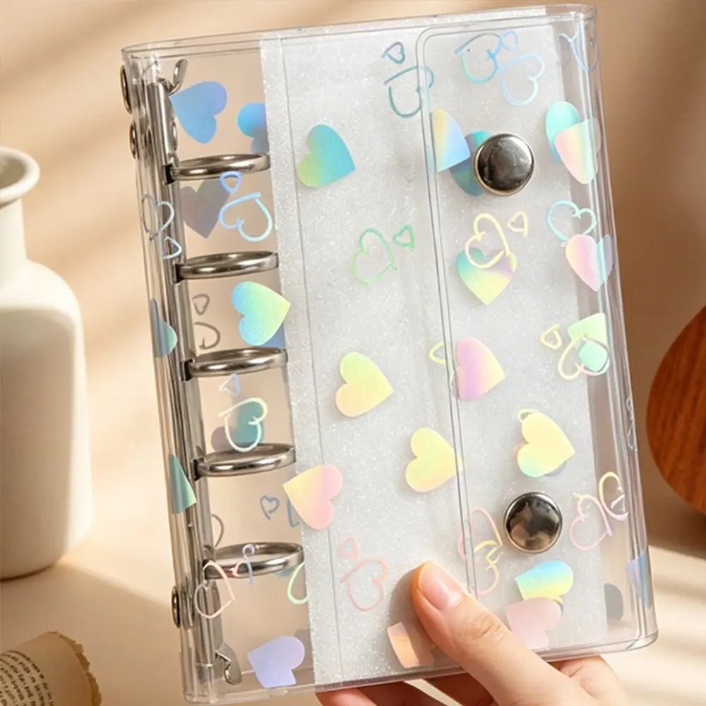 PVC Binder Cover Laser Heart Patterns A5/A6/A7/M5 Loose-Leaf Notebook Shell Refillable with Double Snap Closure Planner Cover