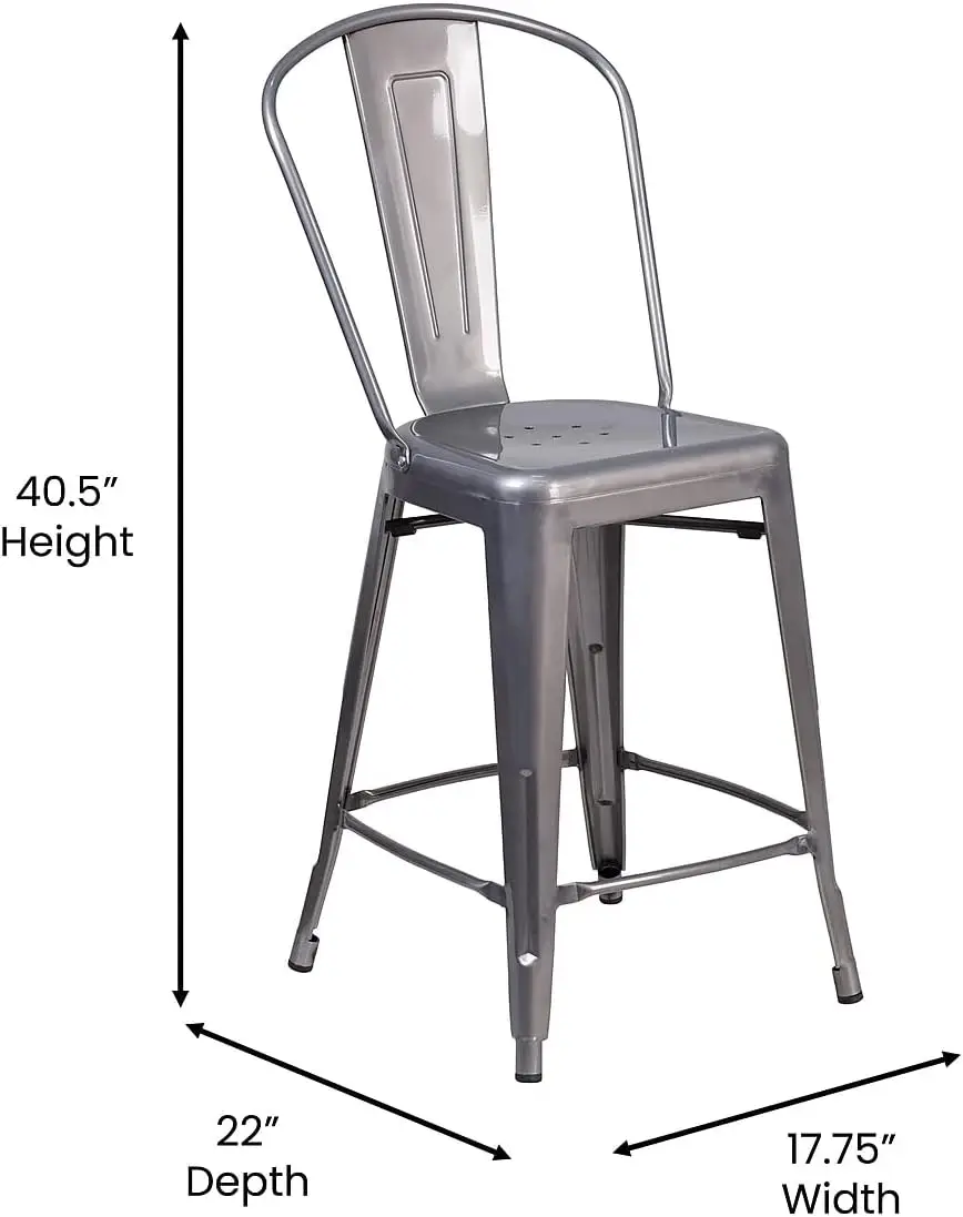 Lincoln 24'' High Clear Coated Indoor Counter Height Stool With Back