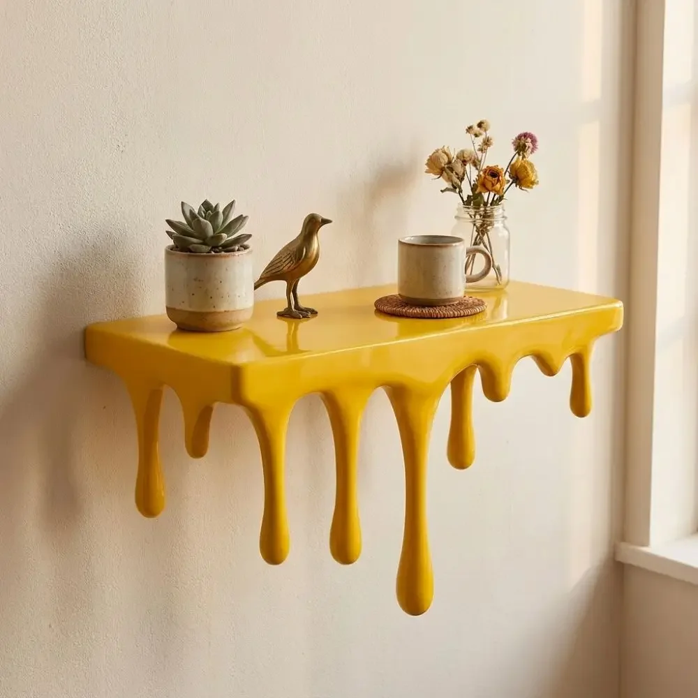 Decorative 3D Printed Drip Floating Shelf Plastic Stable Melting Wall Shelf Irregular Artistic Plants Display Stand Bedroom