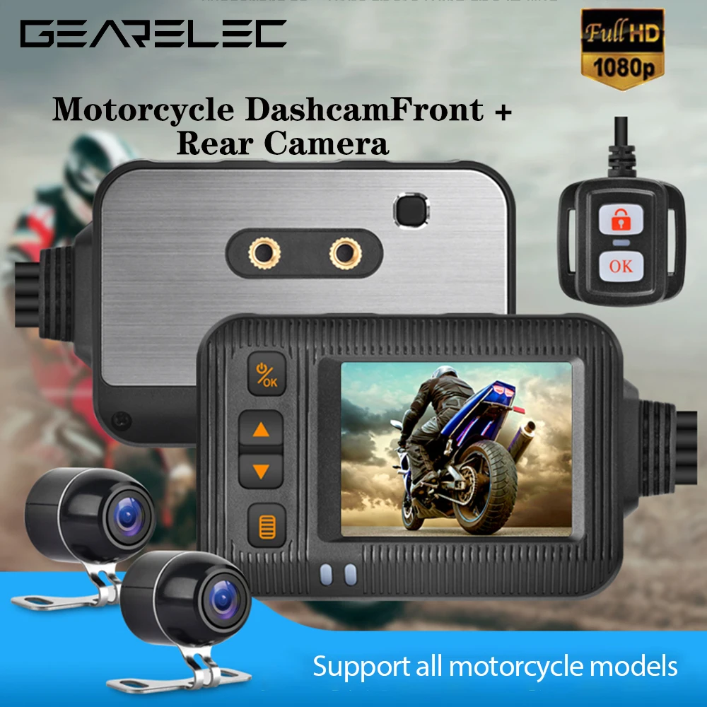 

1080P Motorcycle Dashcam 2 Inch Color Display Front+Rear Camera Video Recorder DVR System Waterproof Wired Control Loop Record