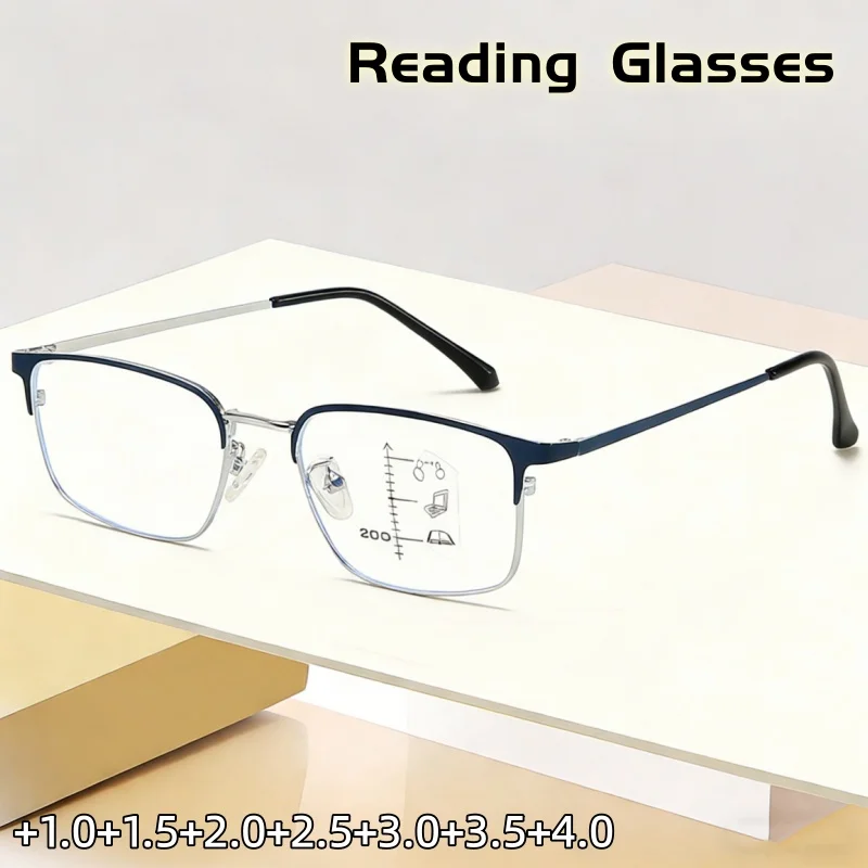 

Half-frame Fashionable Anti-blue Light Progressive Multifocal Reading Glasses for Both Men and Women High-definition PC Lenses