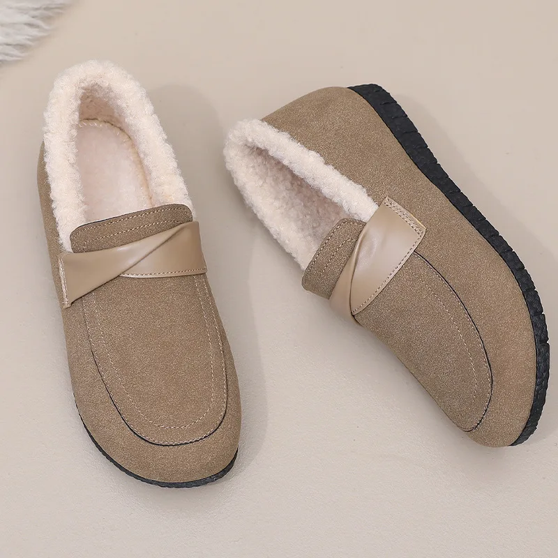 

Winter Hot Sale Women's Fleece-Lined Warm Shoes Thickened Plush Lining Non-Slip Soft Sole Comfortable Loafer Style Casual Shoes