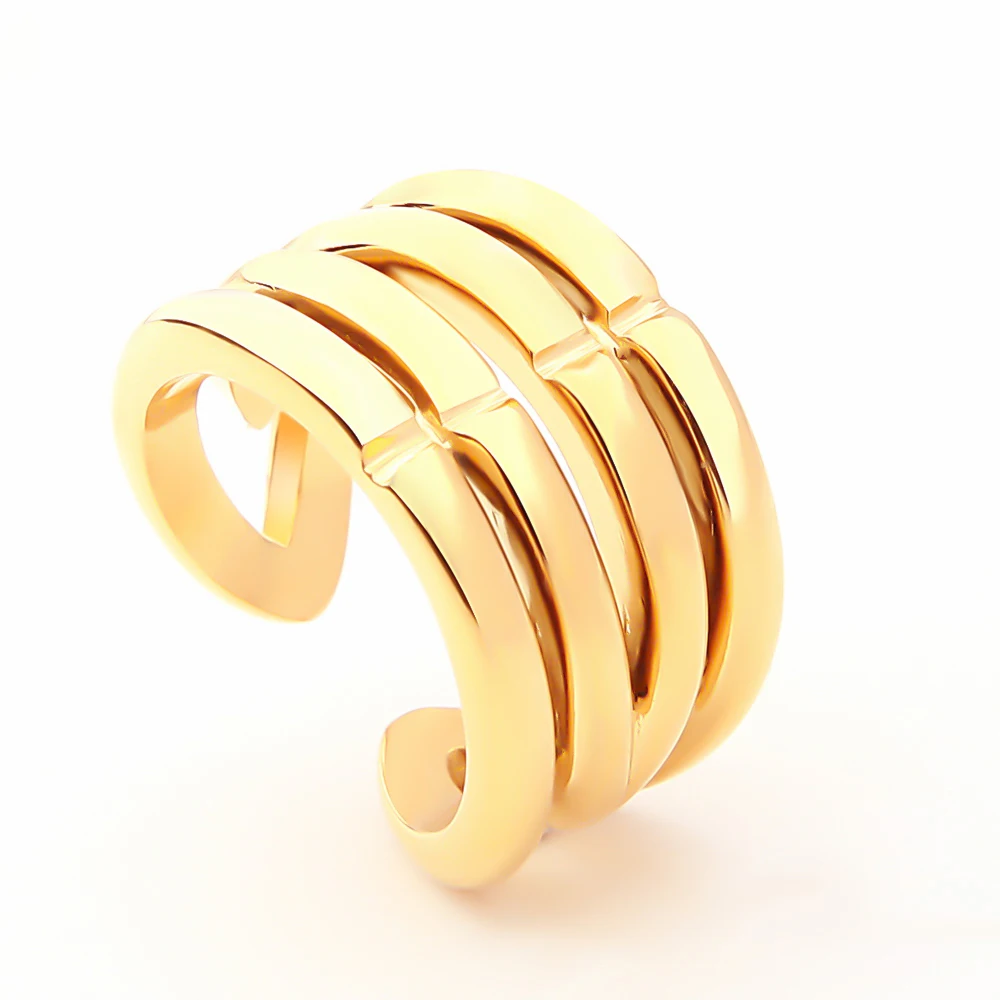 Concave Striped Wide Ring For Women's PVD 18K Plated Gold Rings Street Fashion Simple Jewerly Party Anillos Mujer Wholesale