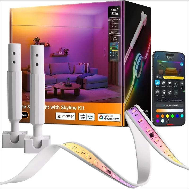 

Strip Light with Skyline Kit, 13.1ft Smart LED Strip Lights Work with Alexa, Google Assistant and Matter, RGBWWIC Color Ch