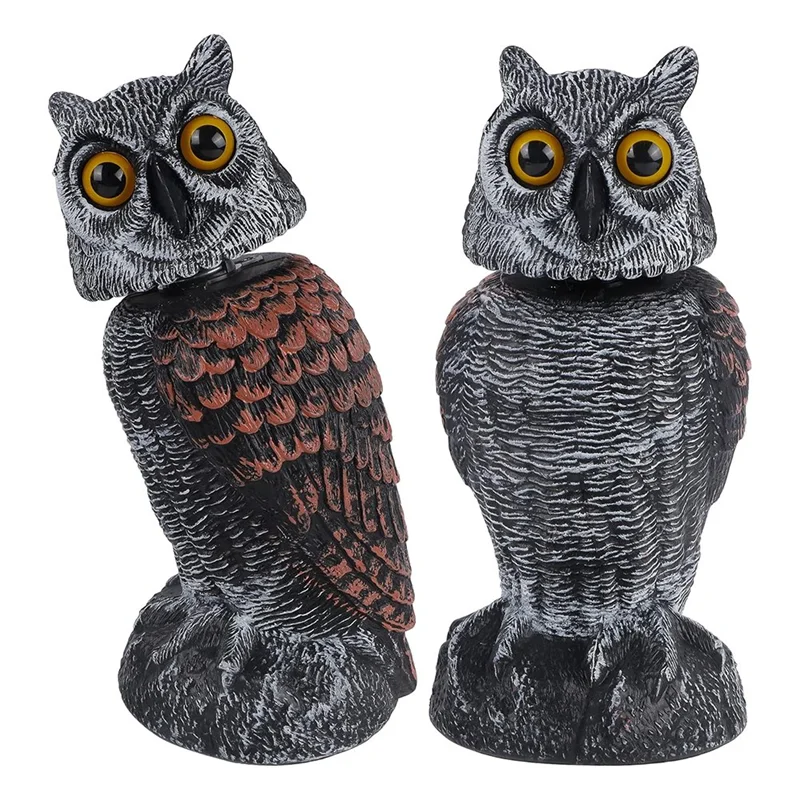 

Plastic Rotating Head Owl Decoys, 2 Pack Fake Bird Deterrents For Yard Garden Use-AC08