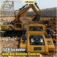 RC Car 12/13/15Ch Excavator Alloy Children's Engineering Vehicle Toy Floor Steering Wheel Remote Controlled Cars Toys for Boys