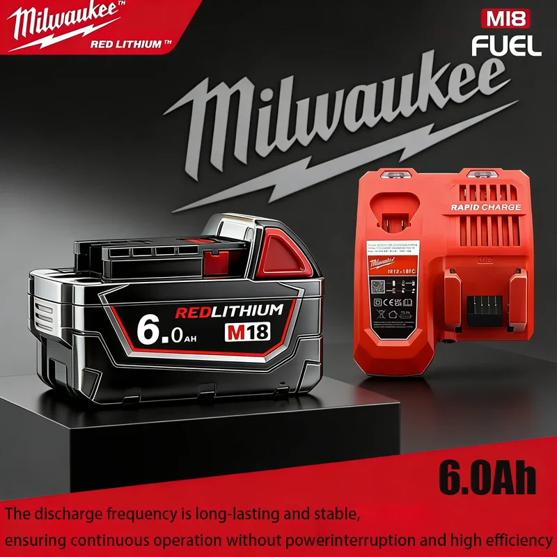 

（Made in China）Original Genuine Milwaukee Battery, M18 Battery, M18B6,6.0Ah,Milwaukee 48-11-1860 48-11-1850 Tool Lithium Battery