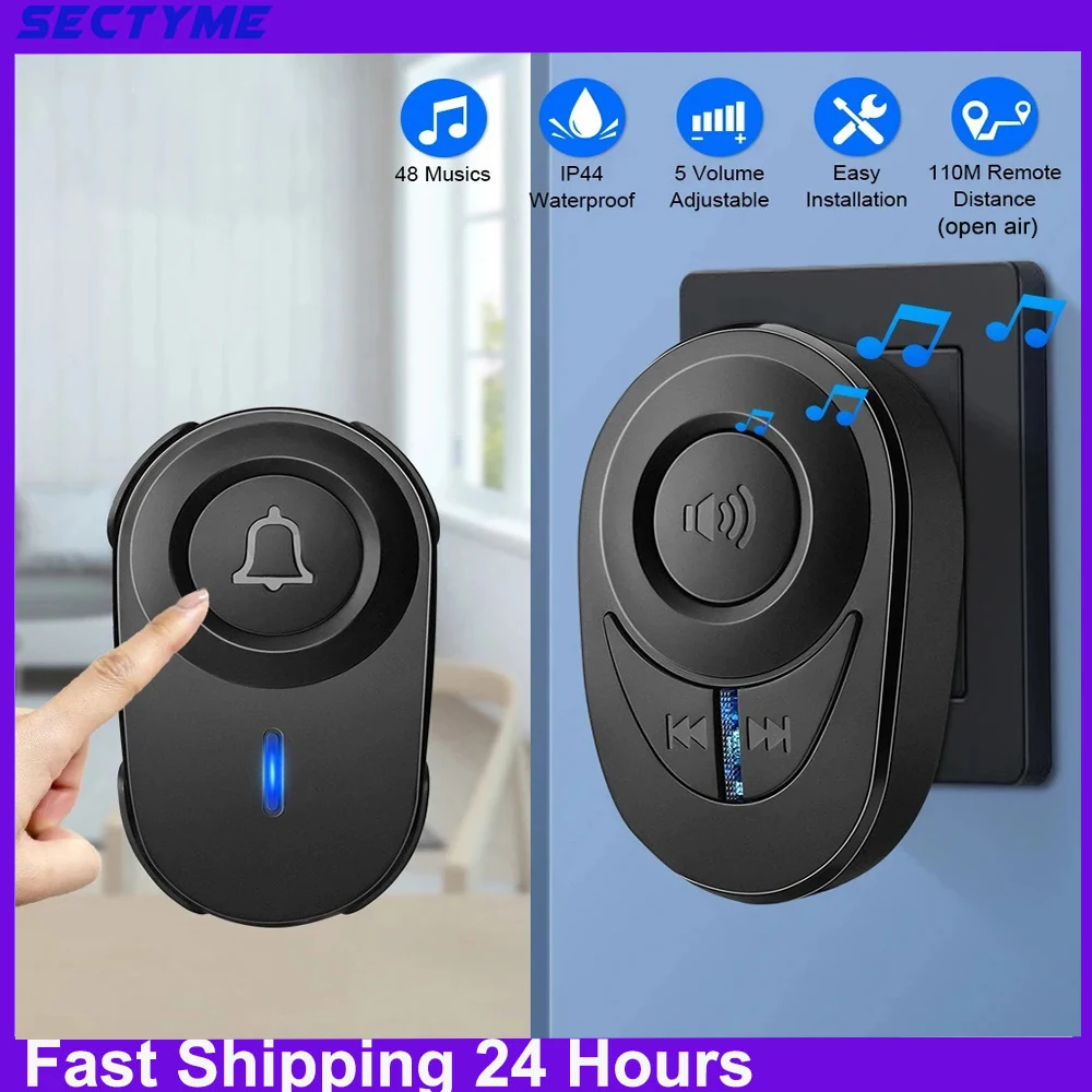 Wireless Doorbell Outdoor Waterproof EU Plug 48 Chords Door Bell Emergency Call Reminder LED Flash Smart Home Security Alarm