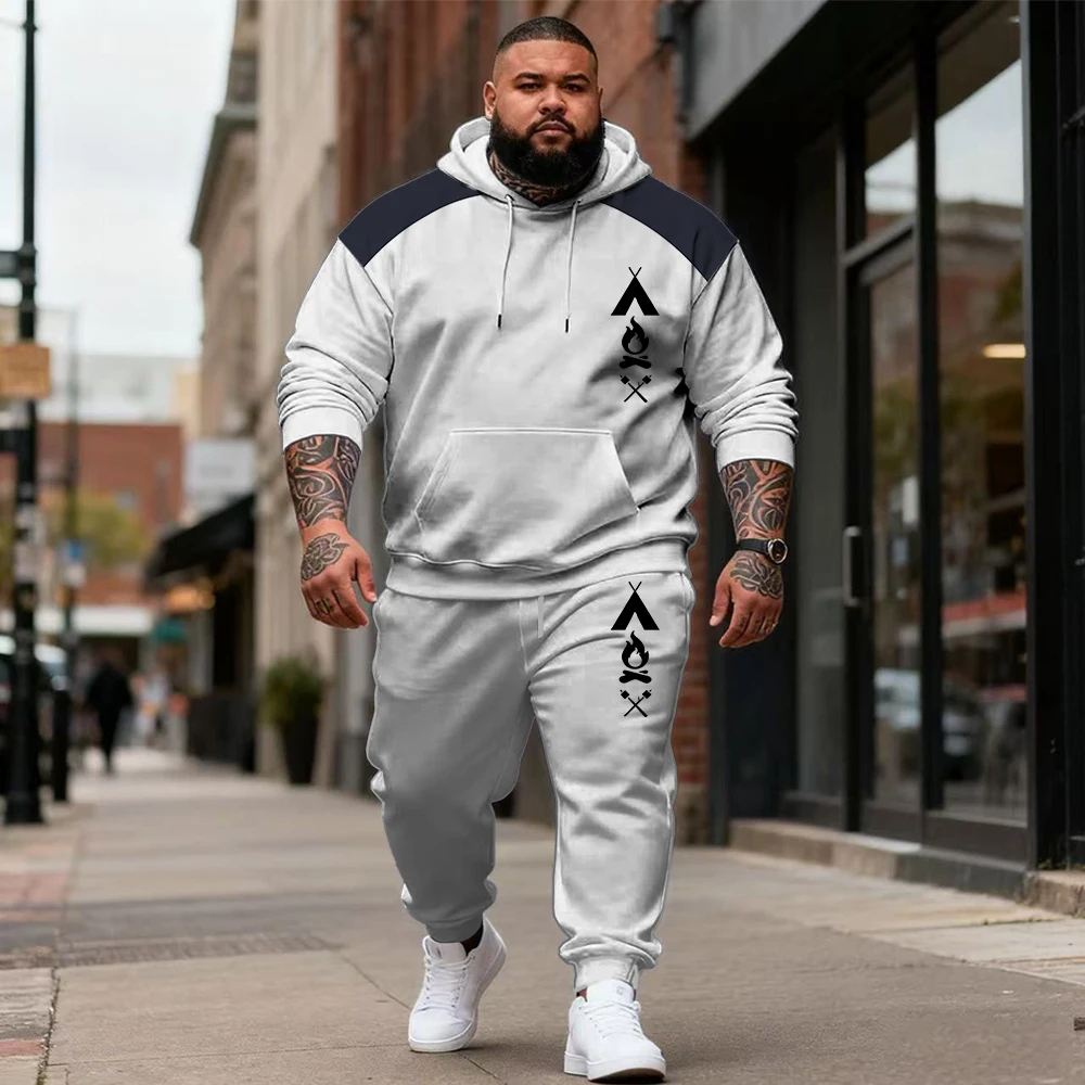 

S-9xl plus size Men's Hoodie Set (2-Piece): Minimalist, Letters - Warm Breathable, Simple, Perfect for Big & Tall Guys