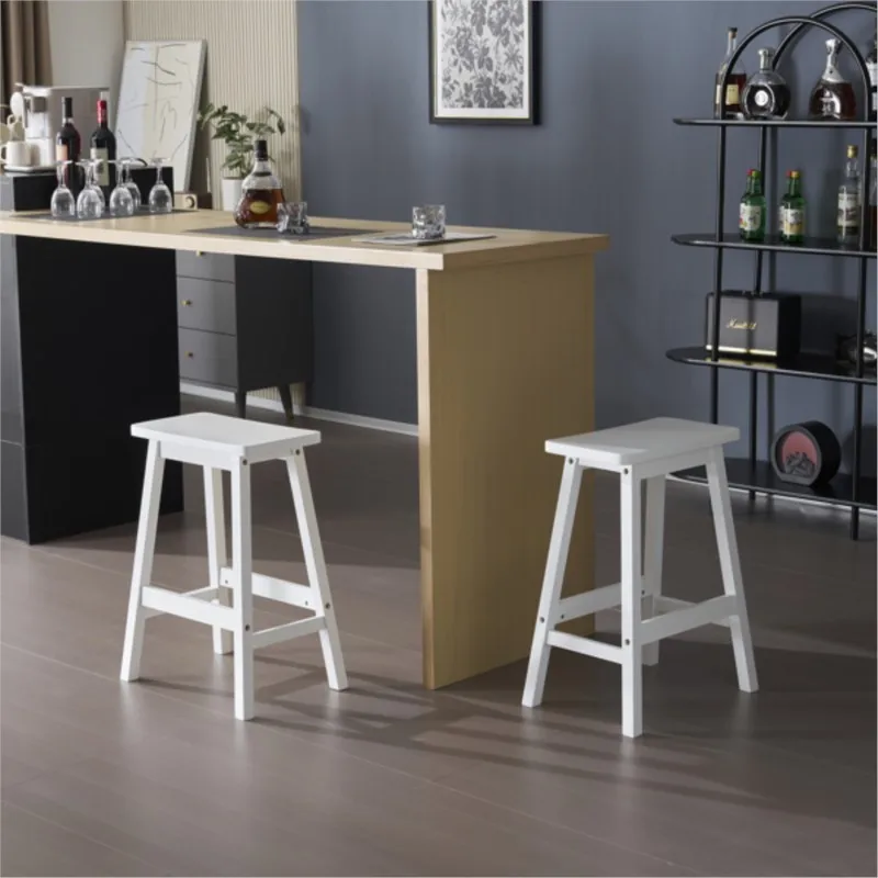 

ZK30 2pcs Pine Wood Saddle Seat Bar Stool White Scandinavian Retro Style Simple Dining Room Study Balcony Leisure Comfortable