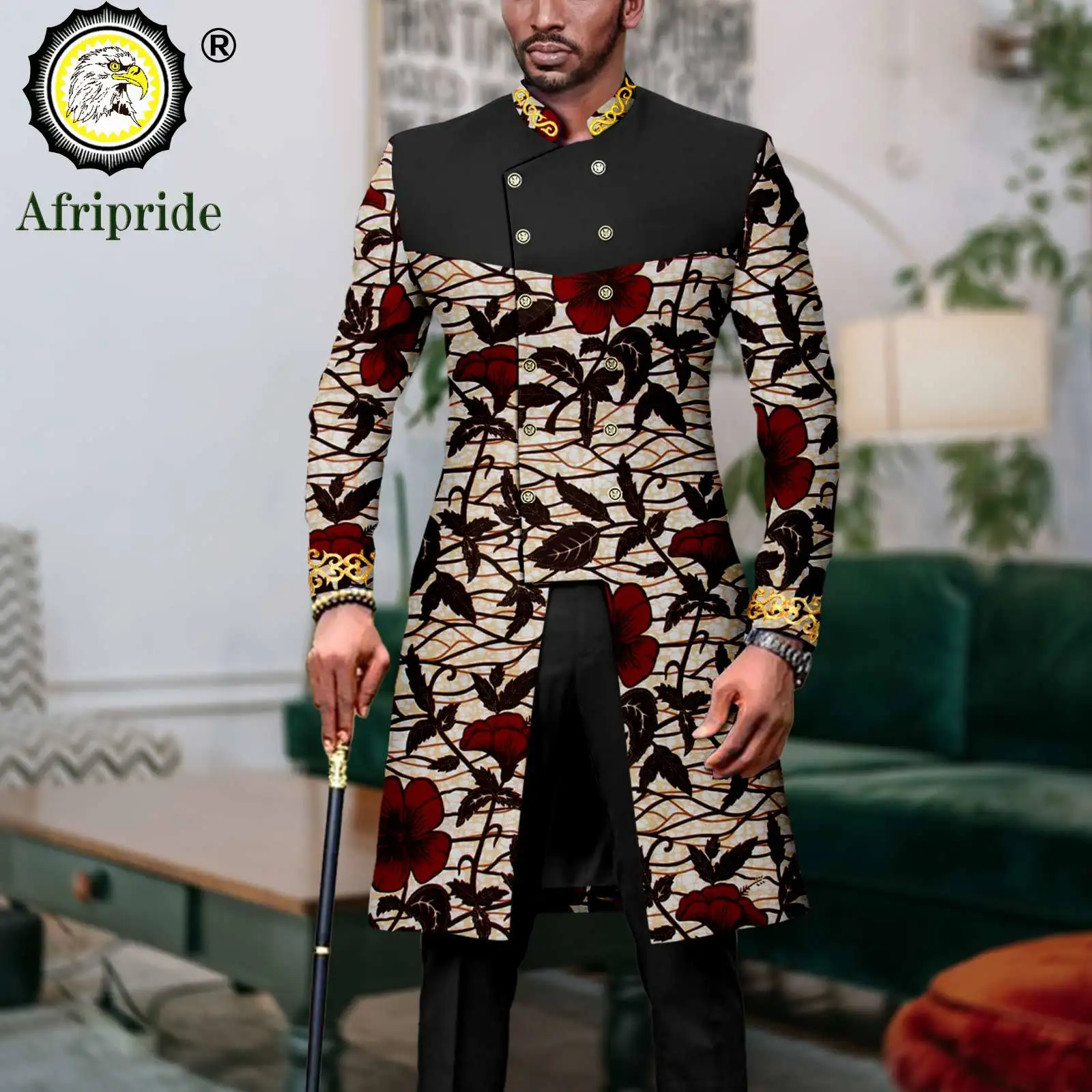Men`s Suit African Clothes Double Breasted Slim Fit Dashiki Jackets and Pants 2 Piece Set Formal Outfits Print Attire A2316062