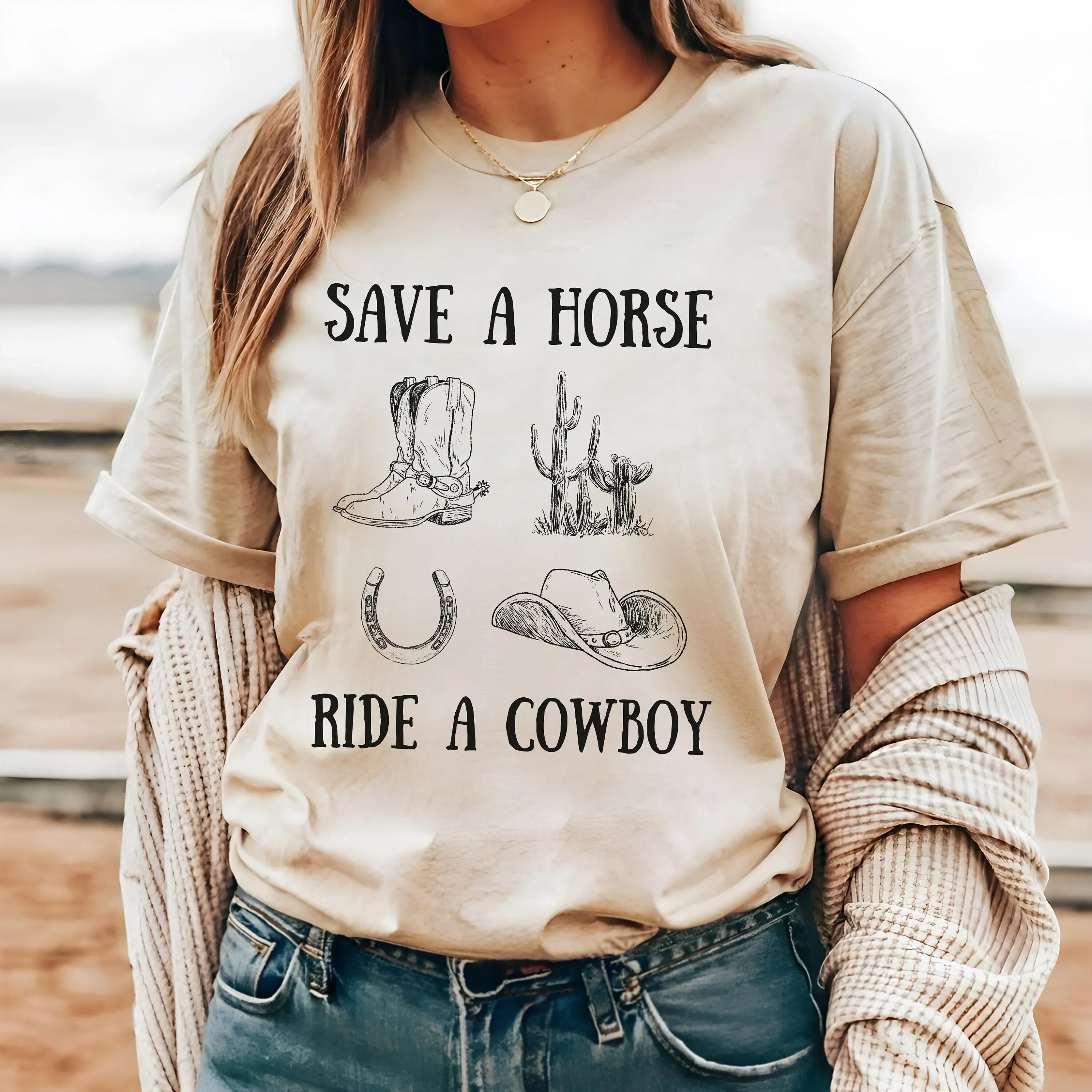 Save a Horse Ride Cowboy T Shirt Chestnut Springs Wishing Well Ranch Funny Western Romance