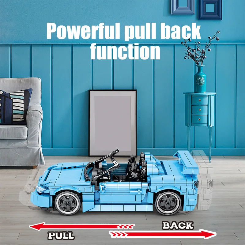 792pcs Technical Japan Sport Car S2000 Building Block Roadster Model Bricks Pull Back Vehicle Toys Collection for Boys Gift