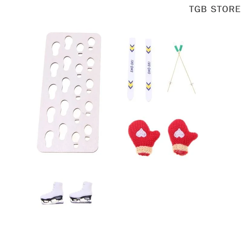 1Set Kerstdecoratie Houten Skibord Scène Miniatuur Poppenhuis Kerst Accessoires Kinderen Speelgoed Cadeau