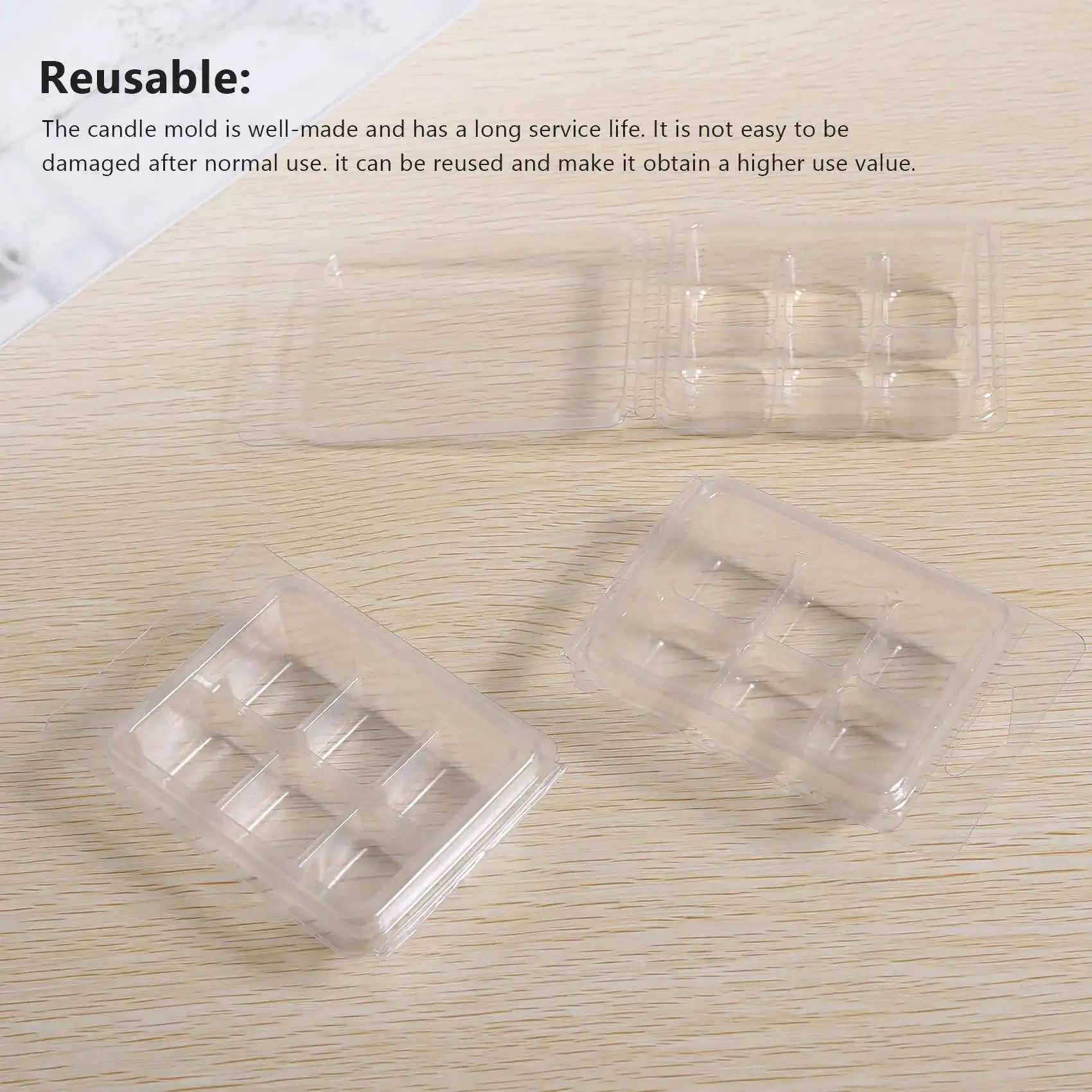 BFYL-100 confezioni di stampi a conchiglie per fusione di cera quadrati, vassoio cubico in plastica trasparente a 6 cavità per realizzare candele e sapone