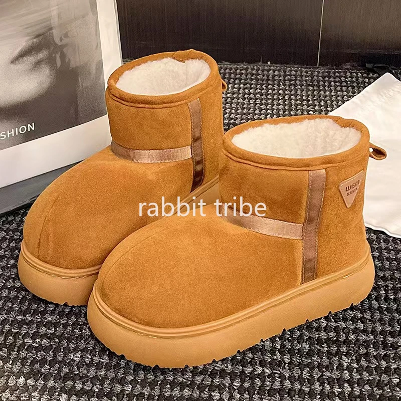 2025 New Fur Platform Women Ankle Boots Flats Suede Warm Shoes Woman Trend Designer Brand Short Plush Cozy Femme Snow Botas 101