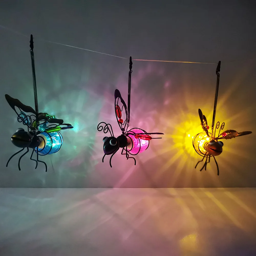 6PCS Solar-Powered Hanging Metal Ladybug Light Garden Decor Lady Sculpture with Bouncy Springs Summer Outdoor Art Decorations