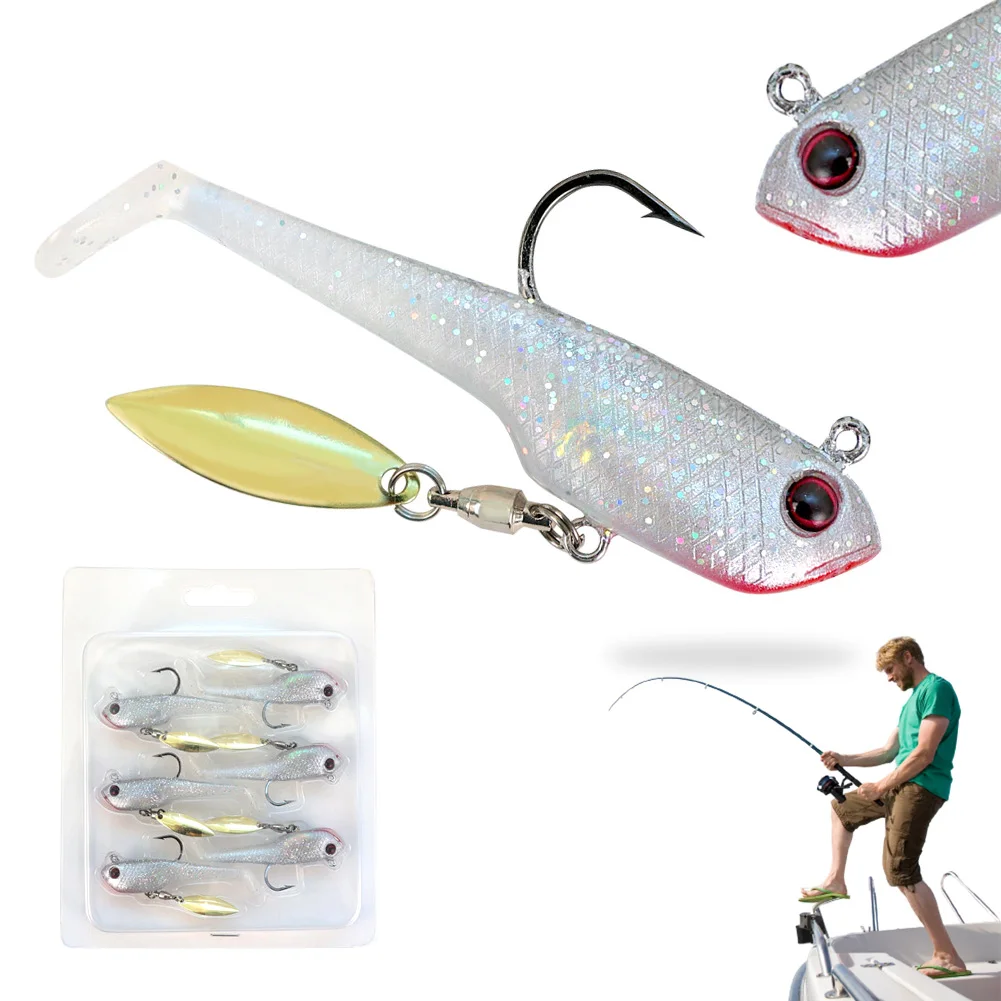

6 шт. мягких рыболовных приманок-блесен с вращающимися лепестками, на джиг-головке, искусственные приманки с Т-образным хвостом для ловли форели, басса, шэда