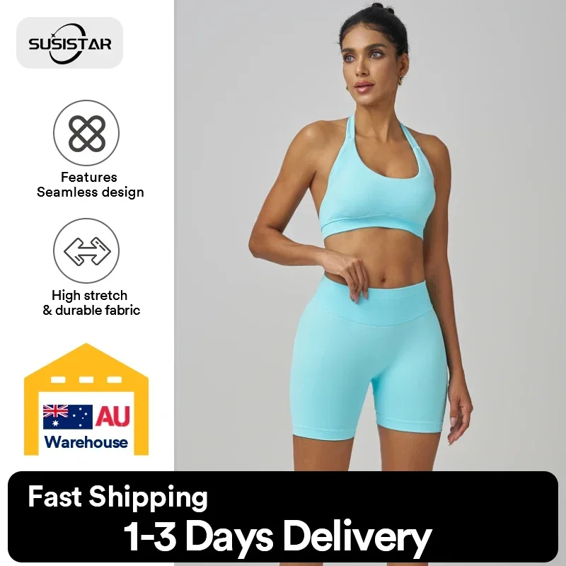 

SUSISTAR Ribbed Workout Outfits for Women 2 Piece Seamless Sport Bra High Waist Yoga Leggings Sets