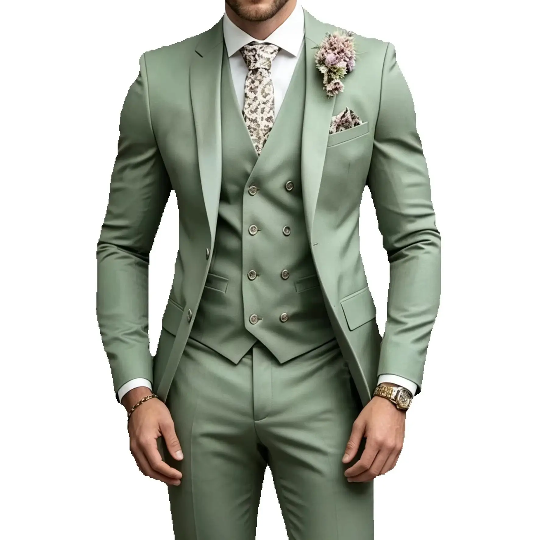 

Slim Fit Green Men's Wedding Tuxedos 3 Piece Set for Party Prom Fashion Men Suit for Special Occasions Formal Busienss Dresses