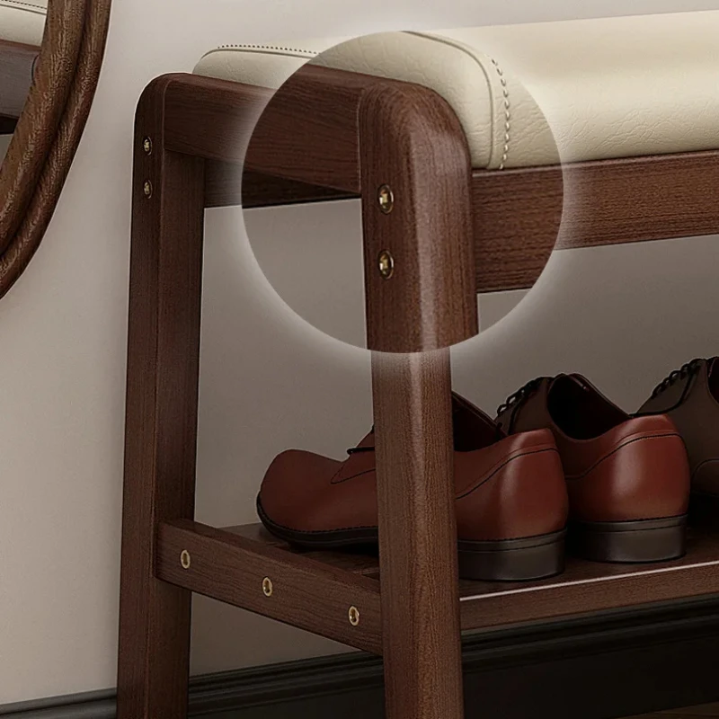 Modern Solid Wood Shoe Bench Entryway Multilayers Storage Stool Luxury Design for Hallway Bedroom