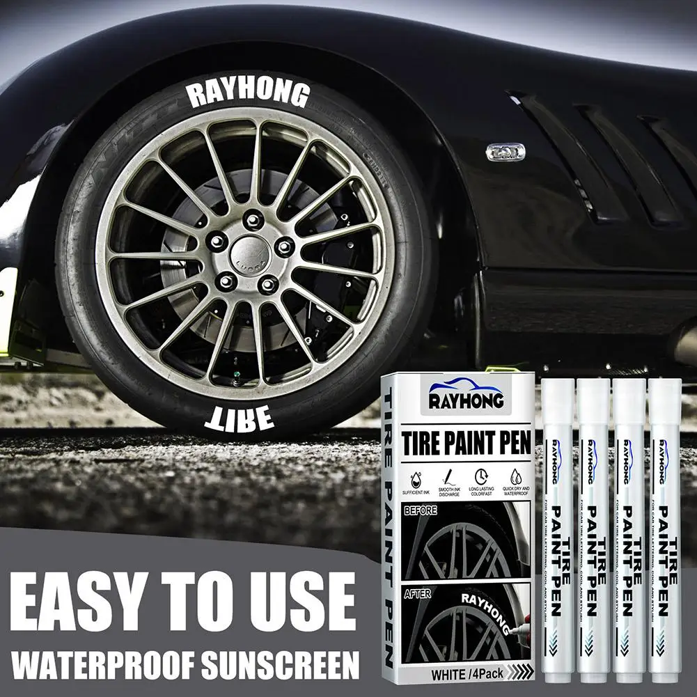 

4 Tire Paint Marker Waterproof White Marker Paint Cleaner Car Pen Decorative Graffiti Tire Letter Supplies Tire Modificatio C7I1