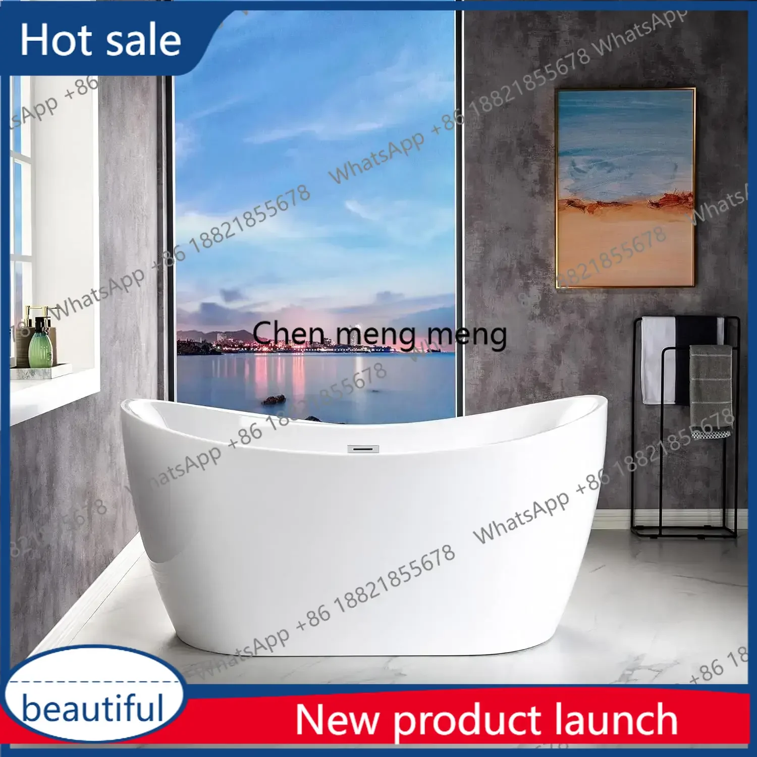 

M46 Акриловая отдельно стоящая ванна Современная белая ванна для замачивания с хромированным переливом и сливом Современная простая ветровая ванна