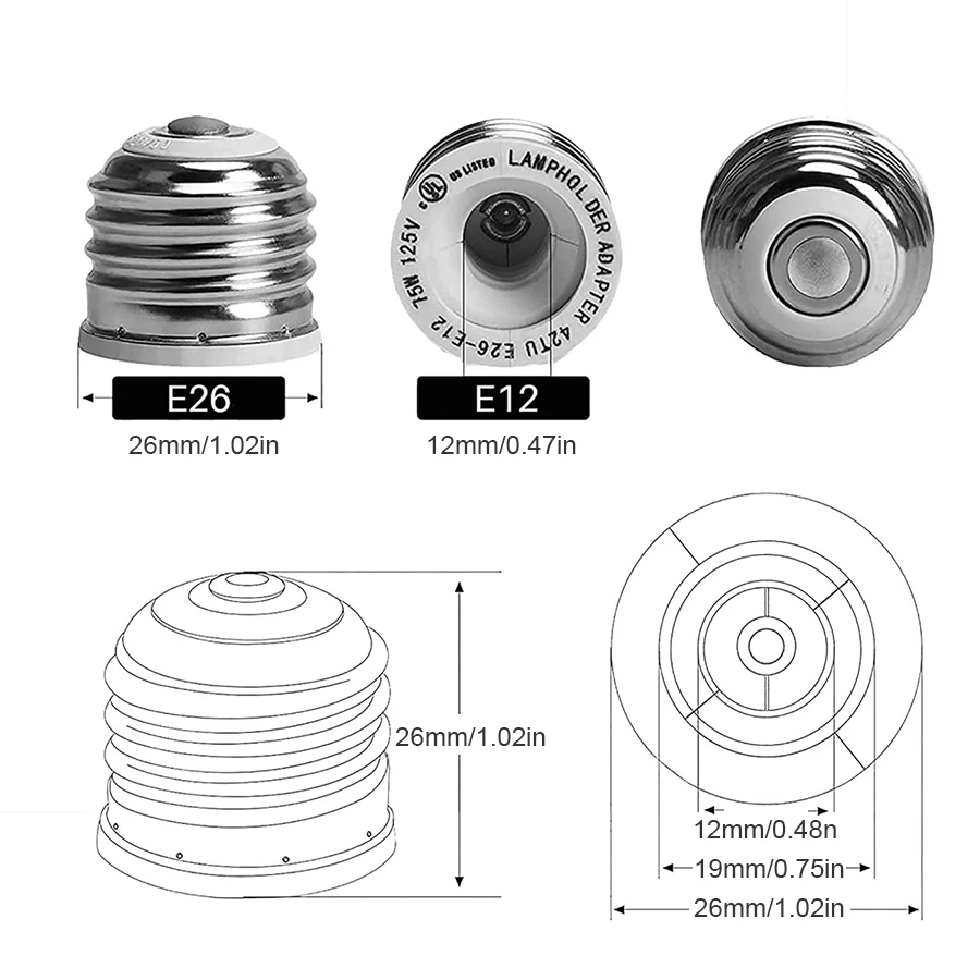 5pc E26 to E12 Socket Adapter Lamp Bulb Socket Adapter Converter Flame Retardant Material Medium to Candelabra Screw Bulb Socket