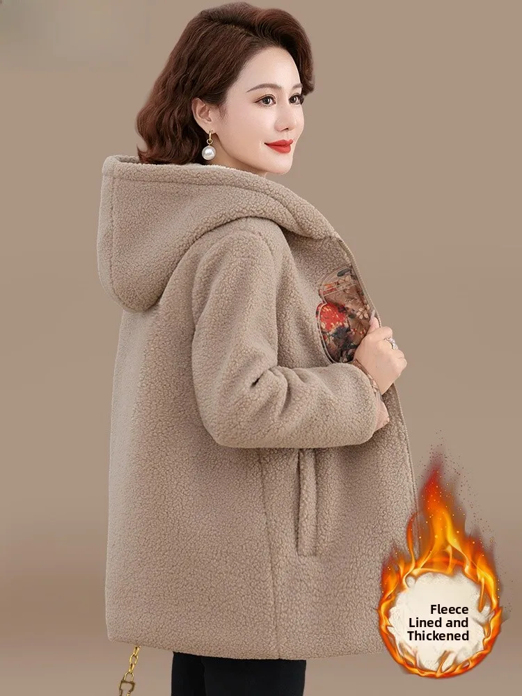 

Lamb Velvet Thiened Fce Women's Coat for Middle-Aged And ly New Chinese Sle Particle Velvet Autumn Winter Coat