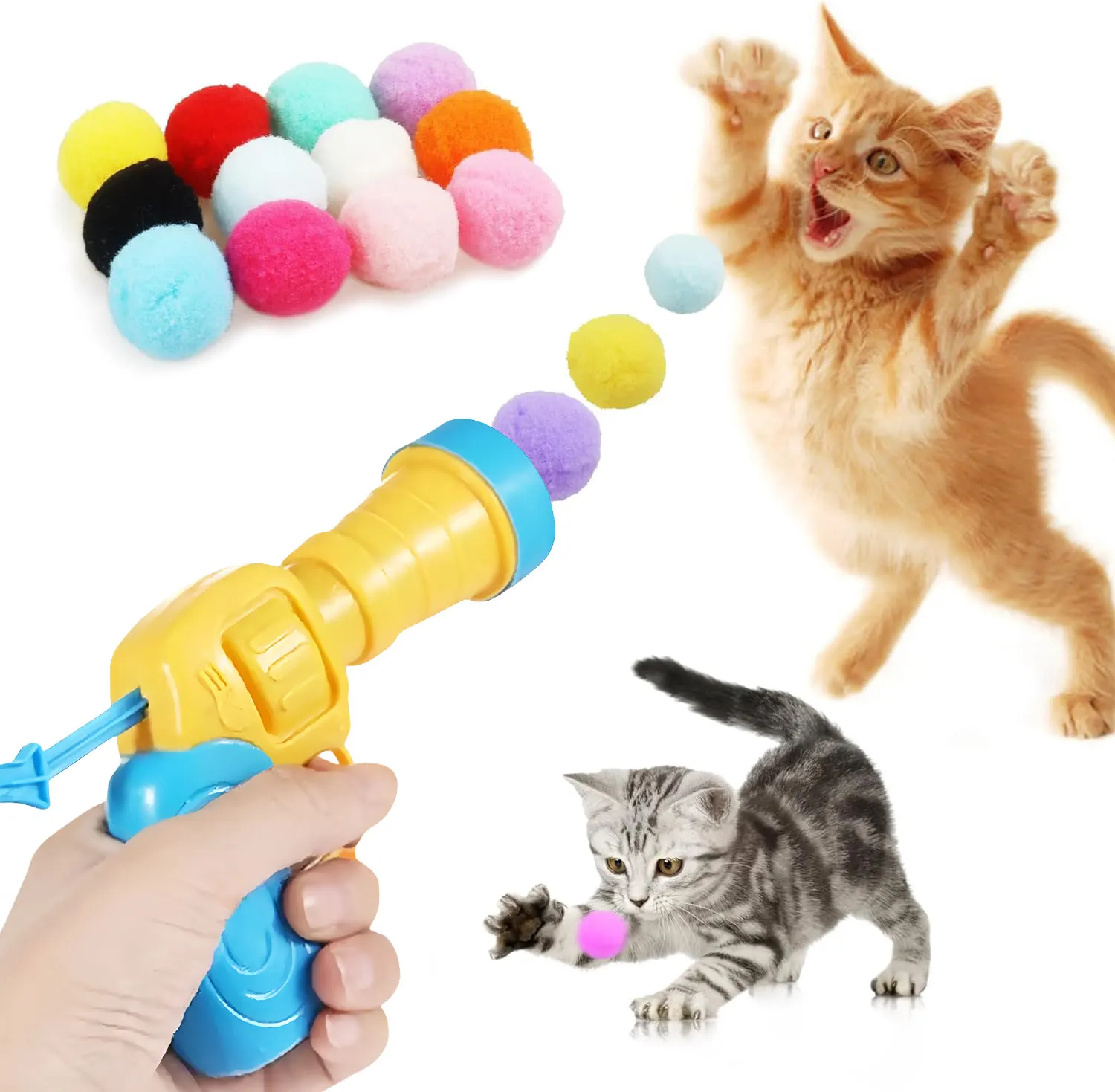 

Cat Toy Ball Interactive Launch Training Toy For Pet Puppy Dog Kitten Creative Mini Shooting Gun Games Stretch Plush Ball Toys