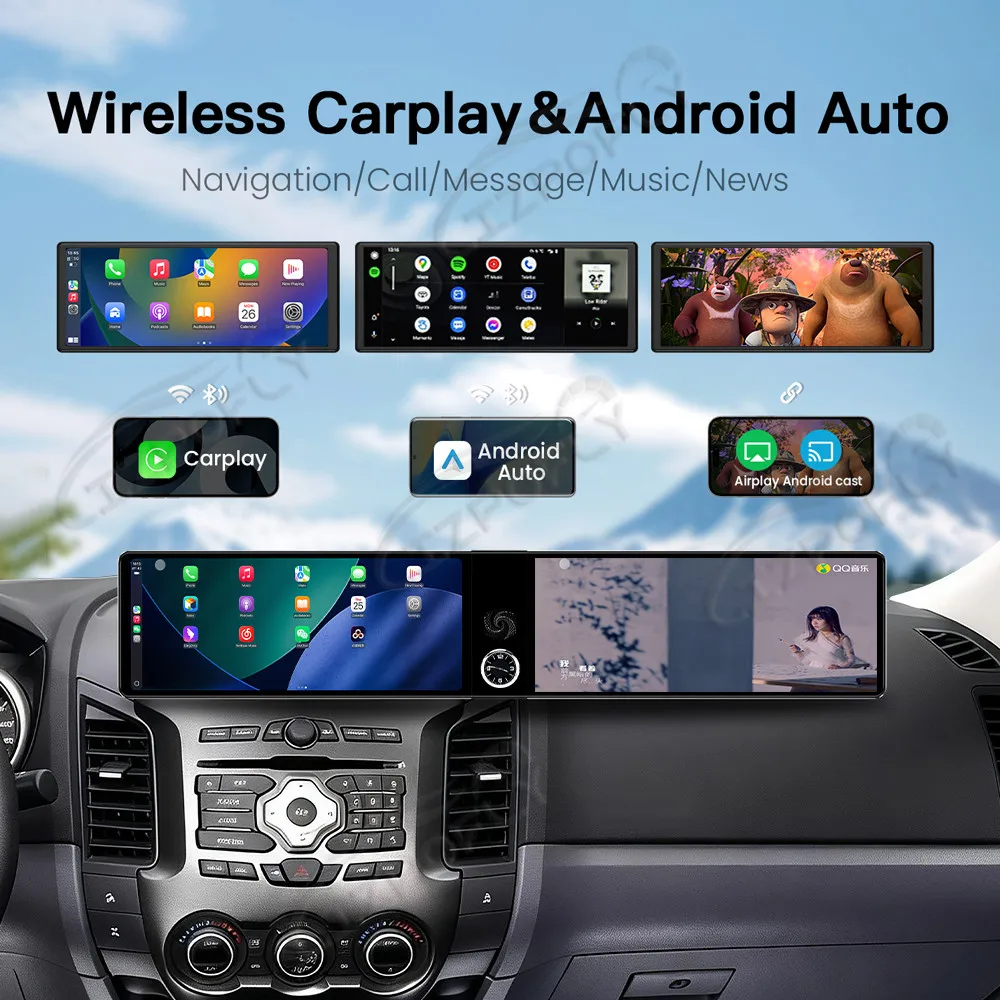 

Двойная 12,3-дюймовая автомобильная магнитола для Ford Ranger 2008–2012, беспроводной Carplay и Android Auto с GPS-навигацией и сенсорным экраном