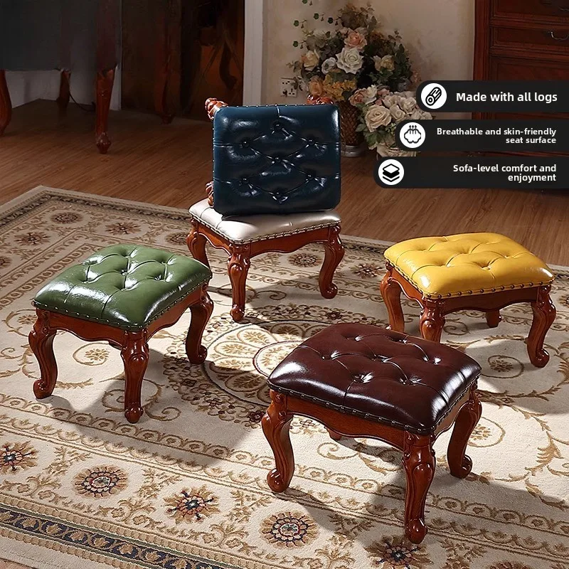 

Small stool, low stool, living room, sofa, coffee table, pier leather, square stool, solid wood, shoe change, household